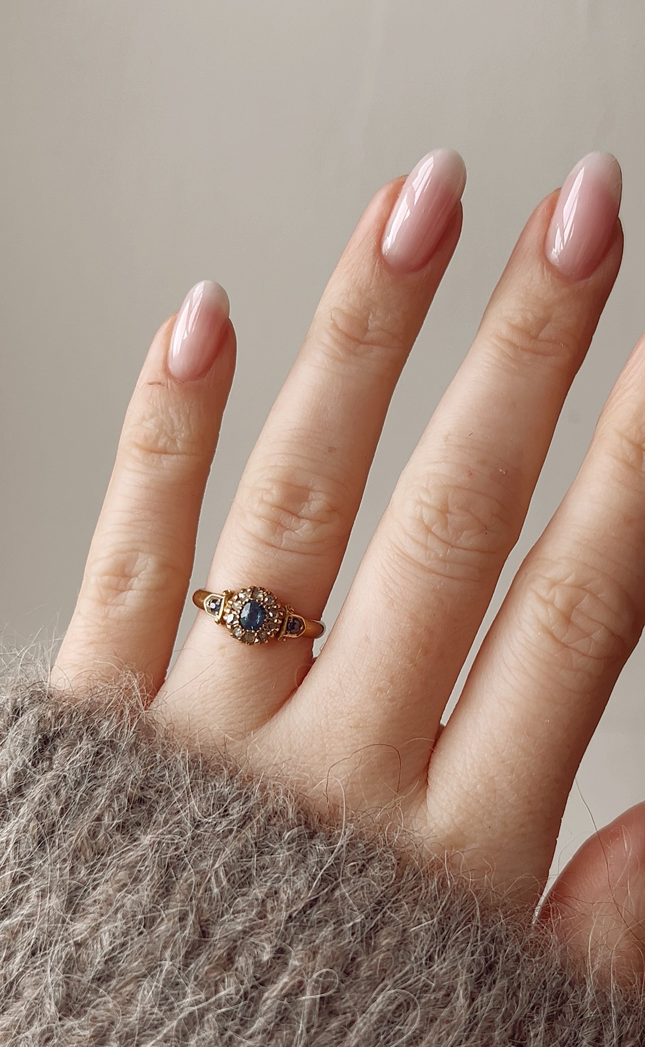Wonderful Victorian 18ct Gold, Blue Sapphire and Rose-Cut Diamond Ring