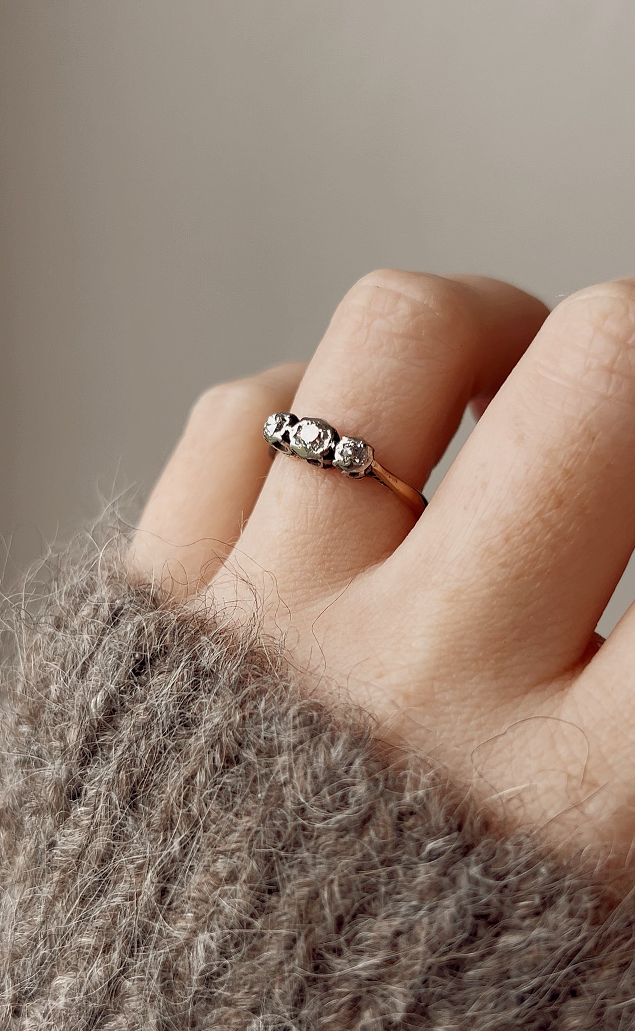 Gorgeous Old-Cut Diamond Three Stone Ring