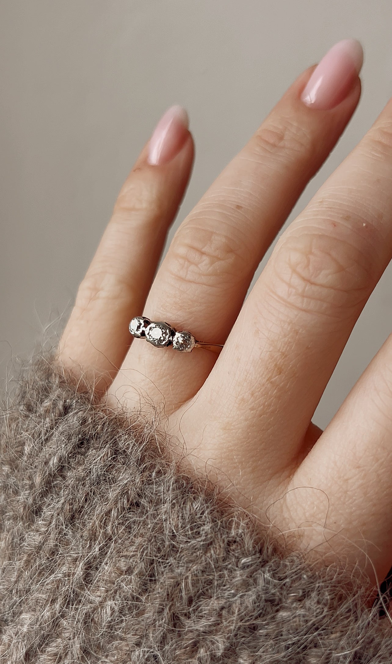 Gorgeous Old-Cut Diamond Three Stone Ring