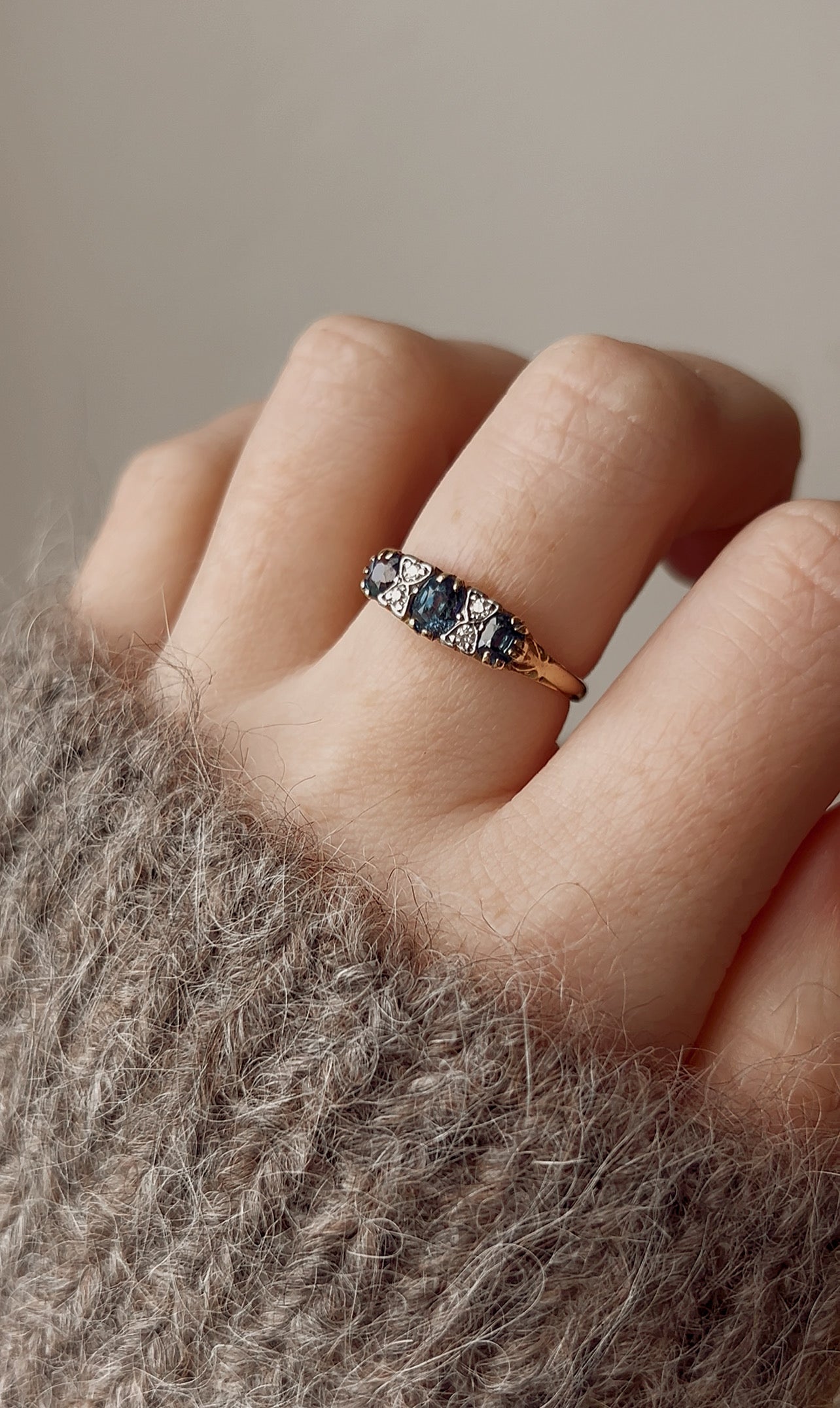 Lovely Early 20th Century 18ct Gold, Blue Sapphire and Diamond Ring
