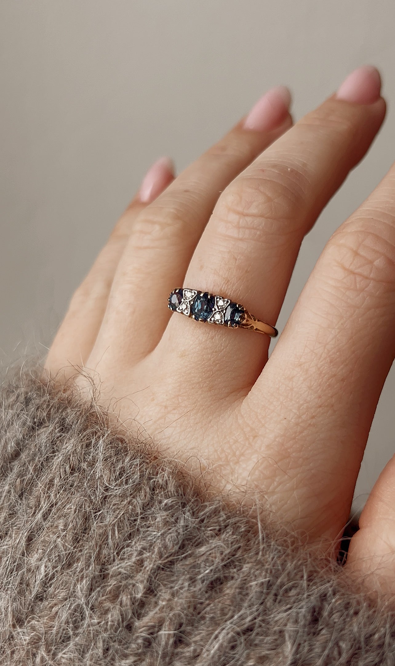 Lovely Early 20th Century 18ct Gold, Blue Sapphire and Diamond Ring