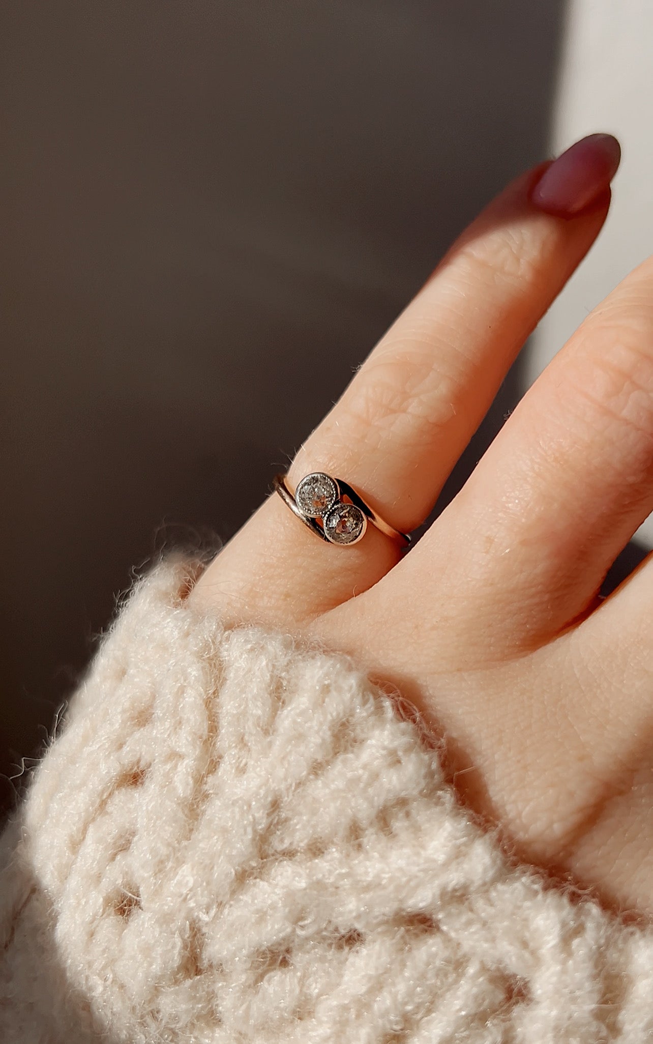 Sweet "Toi et Moi" Diamond and Gold Pinkie Ring