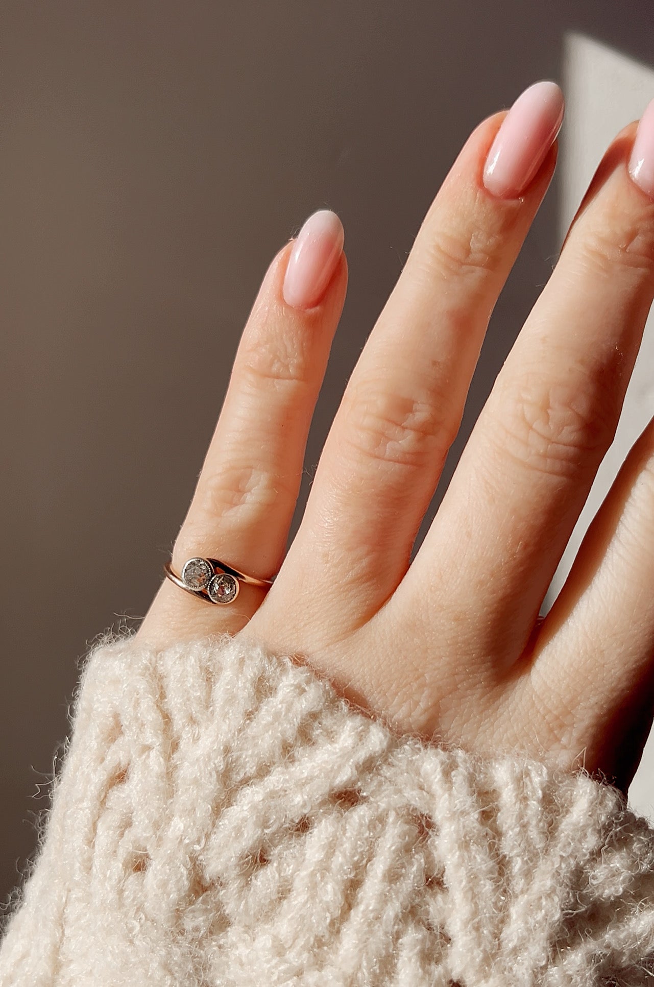 Sweet "Toi et Moi" Diamond and Gold Pinkie Ring