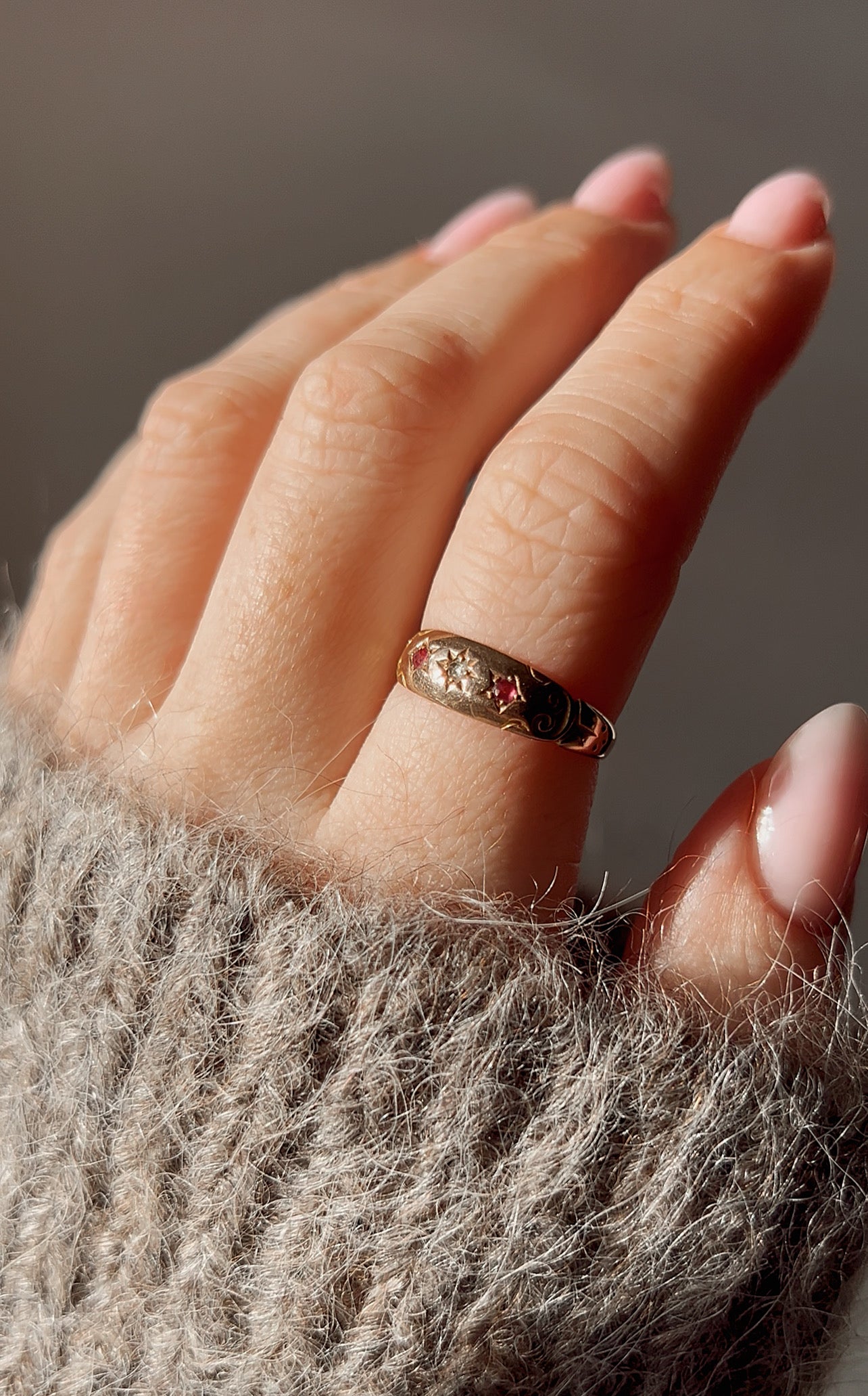 Wonderful 19th Century 15ct Gold, Ruby and Diamond Starburst Ring