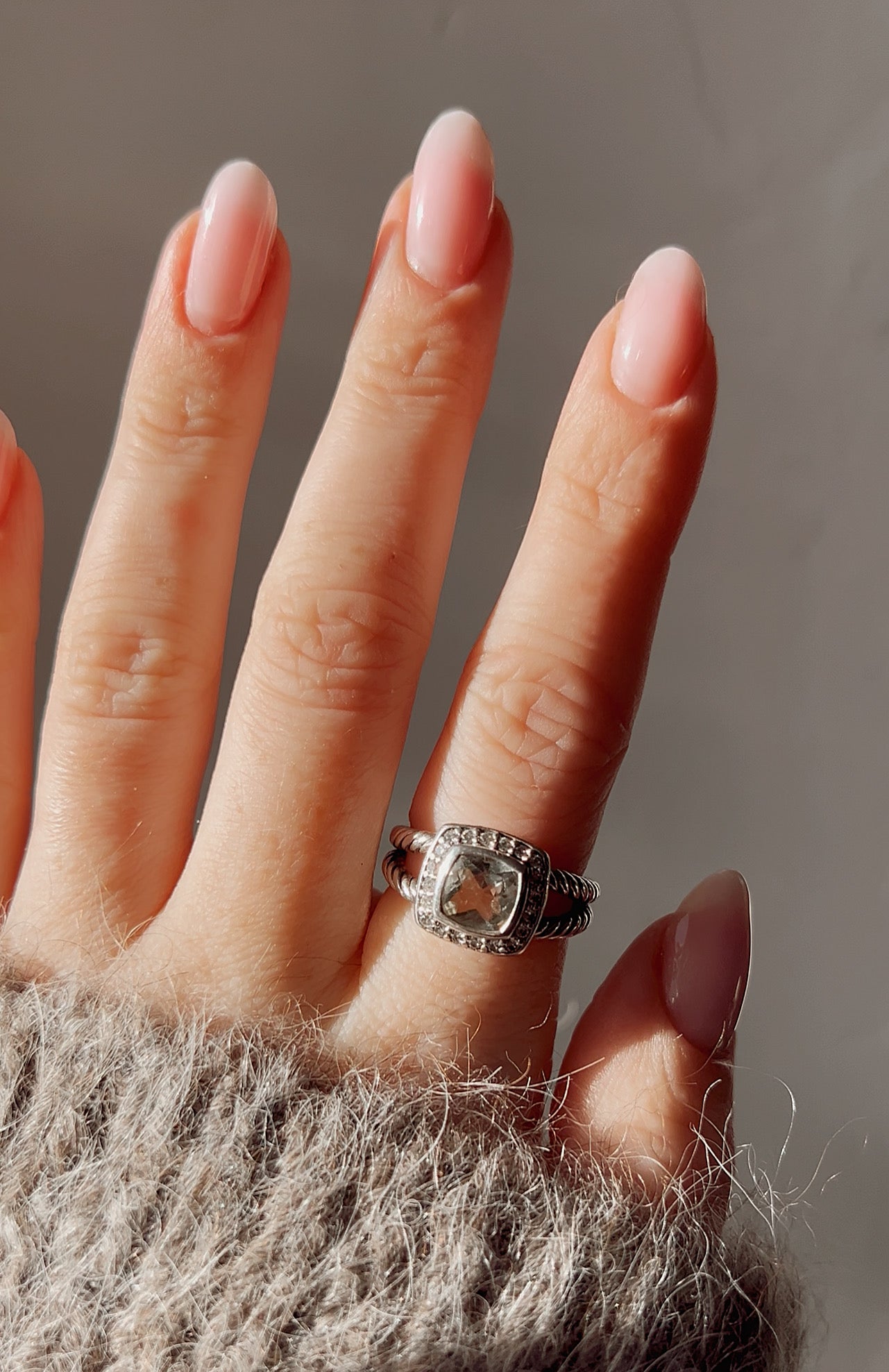 Gorgeous David Yurman Sterling Silver Albion White Topaz & Diamond Cable Ring