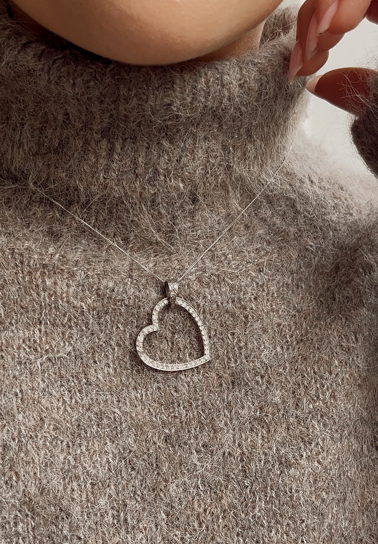 Modern Silver and Diamond Heart Pendant