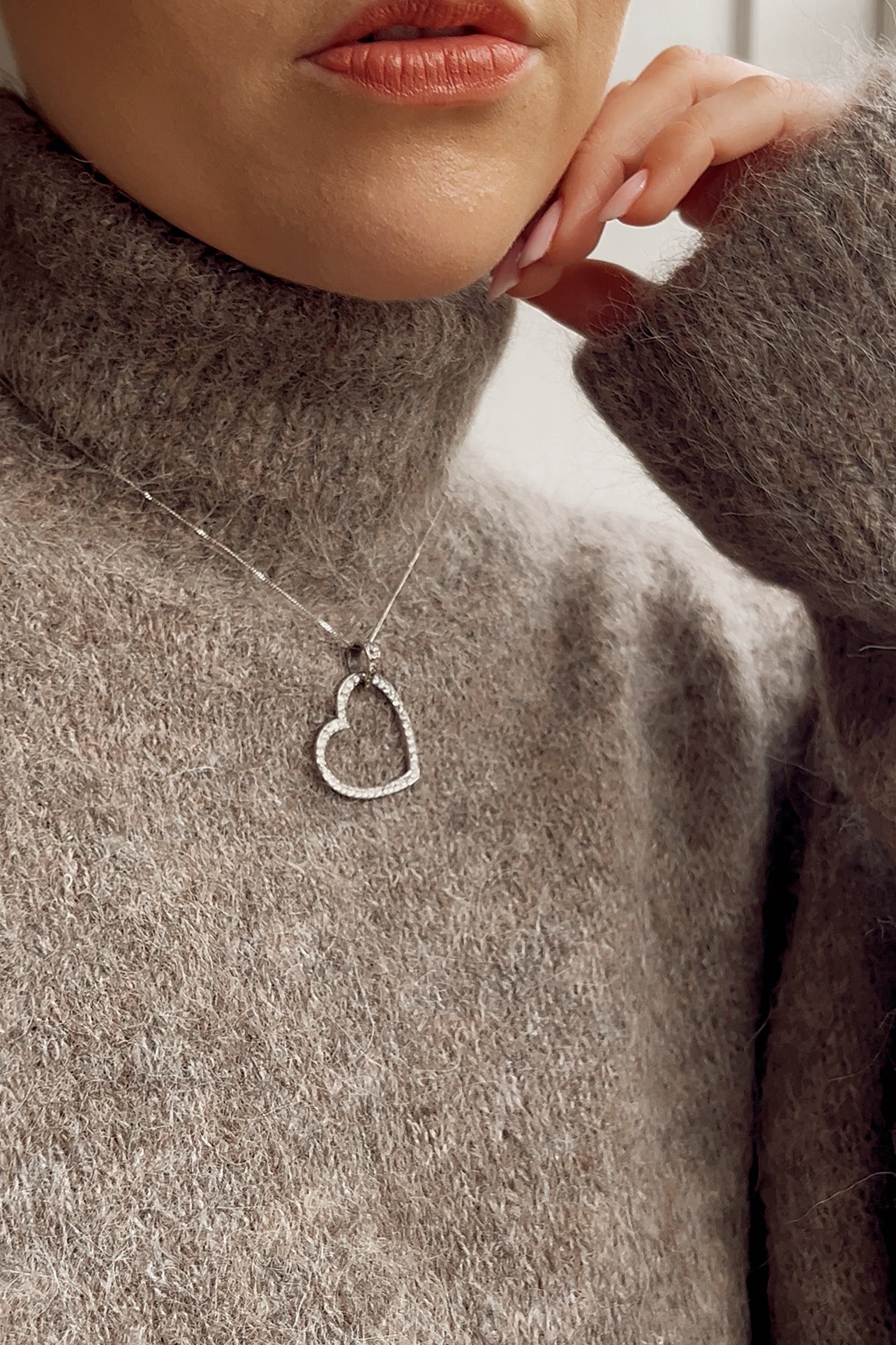 Modern Silver and Diamond Heart Pendant