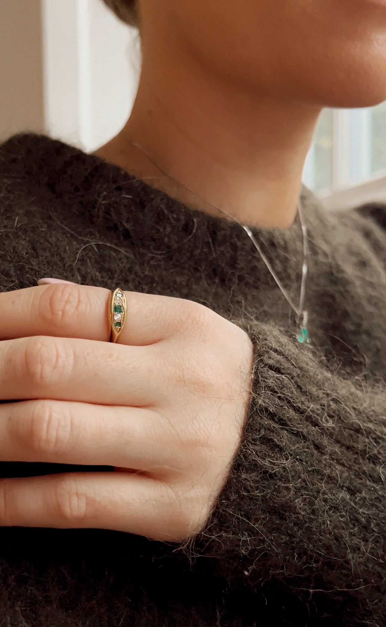 Stunning Early 20th Century 18ct Gold, Emerald and Old-Cut Diamond Ring