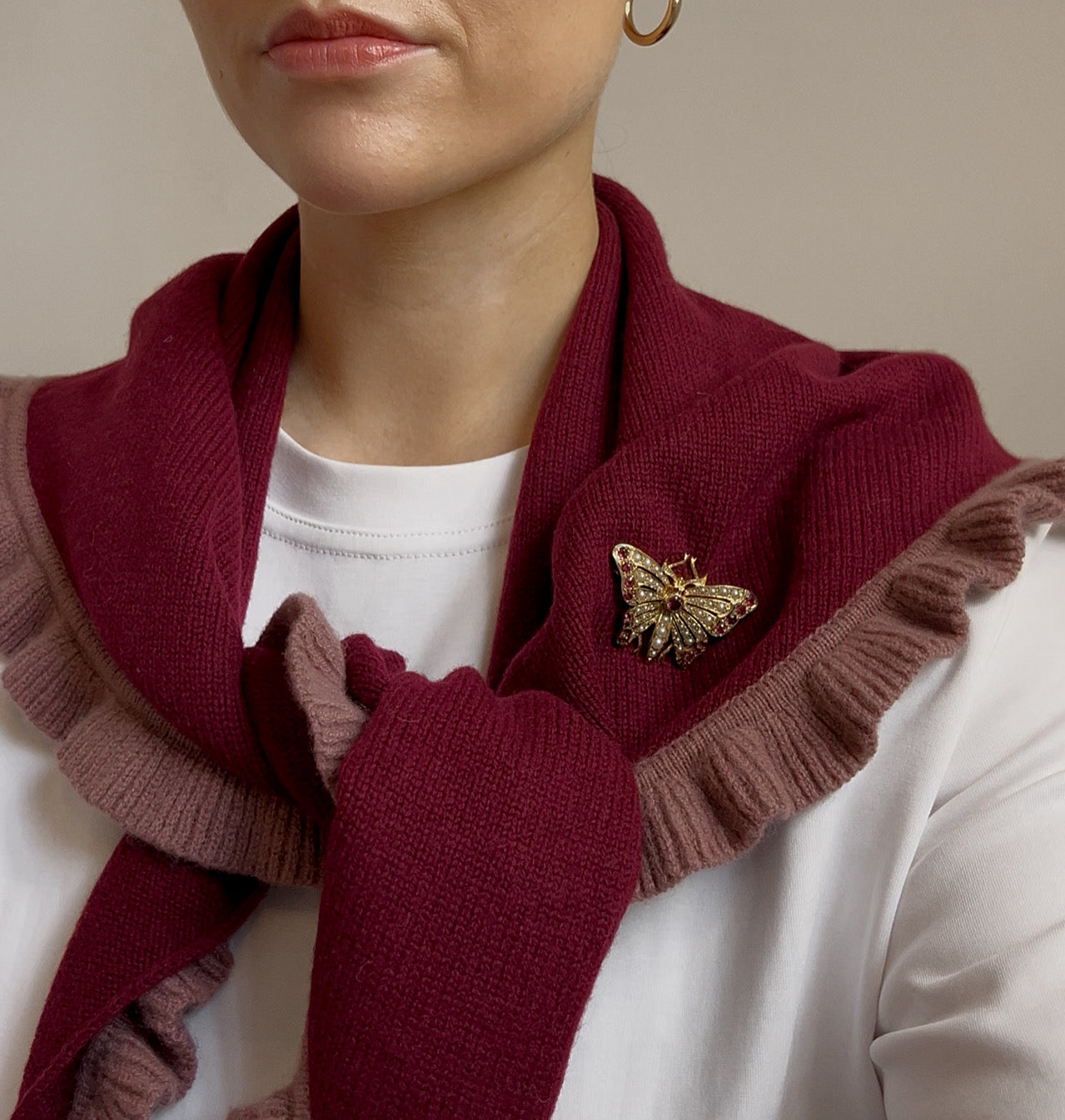 Stunning 9ct Gold Ruby and Split Pearl Butterfly Brooch