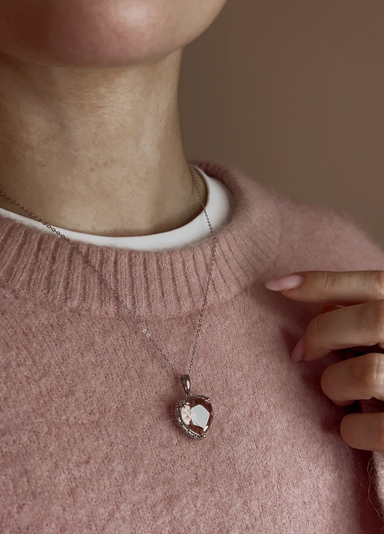 Pink Tourmaline and Silver Heart Necklace