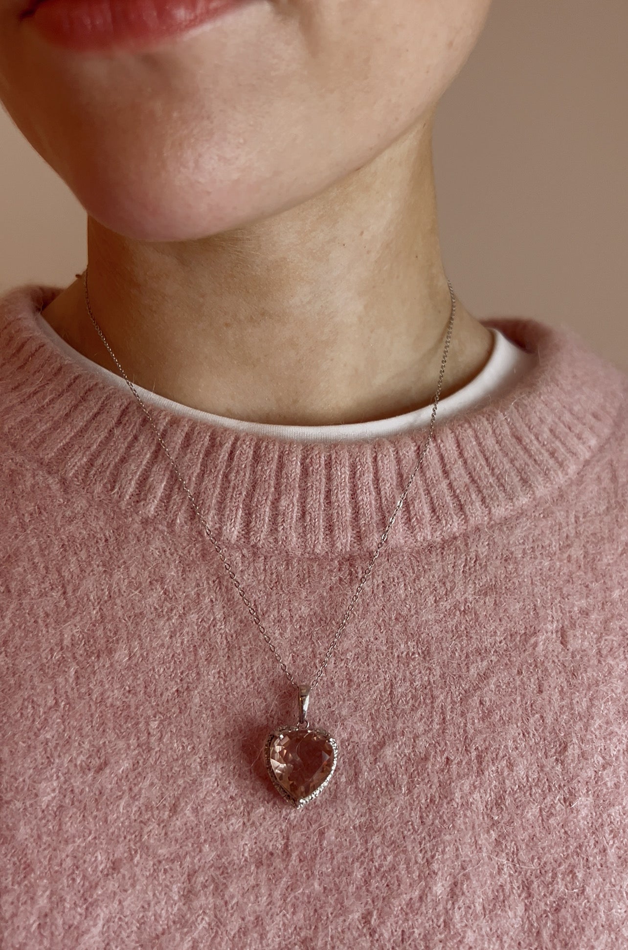 Pink Tourmaline and Silver Heart Necklace