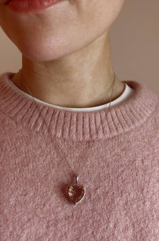 Pink Tourmaline and Silver Heart Necklace