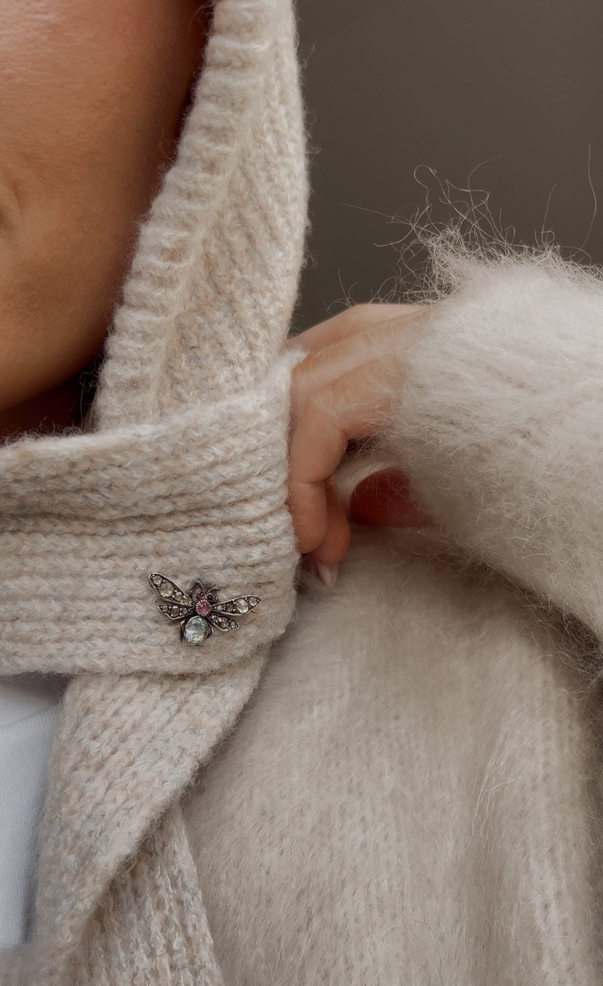 Beautiful Diamond, Aquamarine and Ruby Winged Insect Brooch