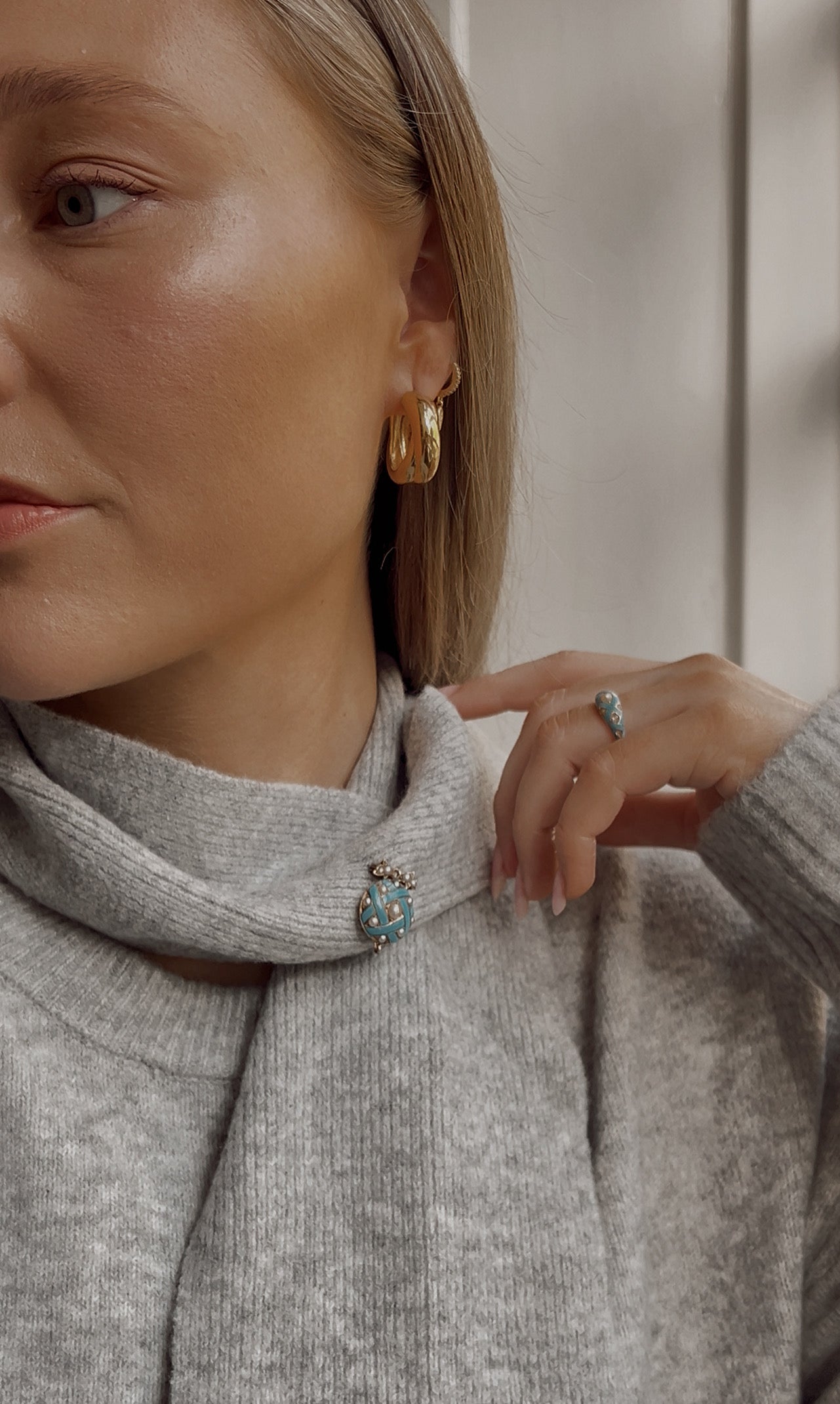 Stunning Late 19th Century Turquoise and Split Pearl Brooch/Pendant