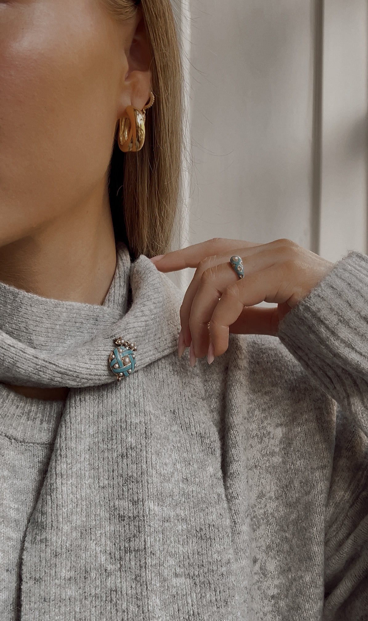 Stunning Late 19th Century Turquoise and Split Pearl Brooch/Pendant
