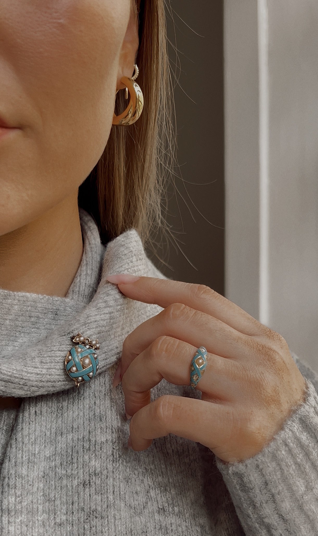 Stunning Late 19th Century Turquoise and Split Pearl Brooch/Pendant