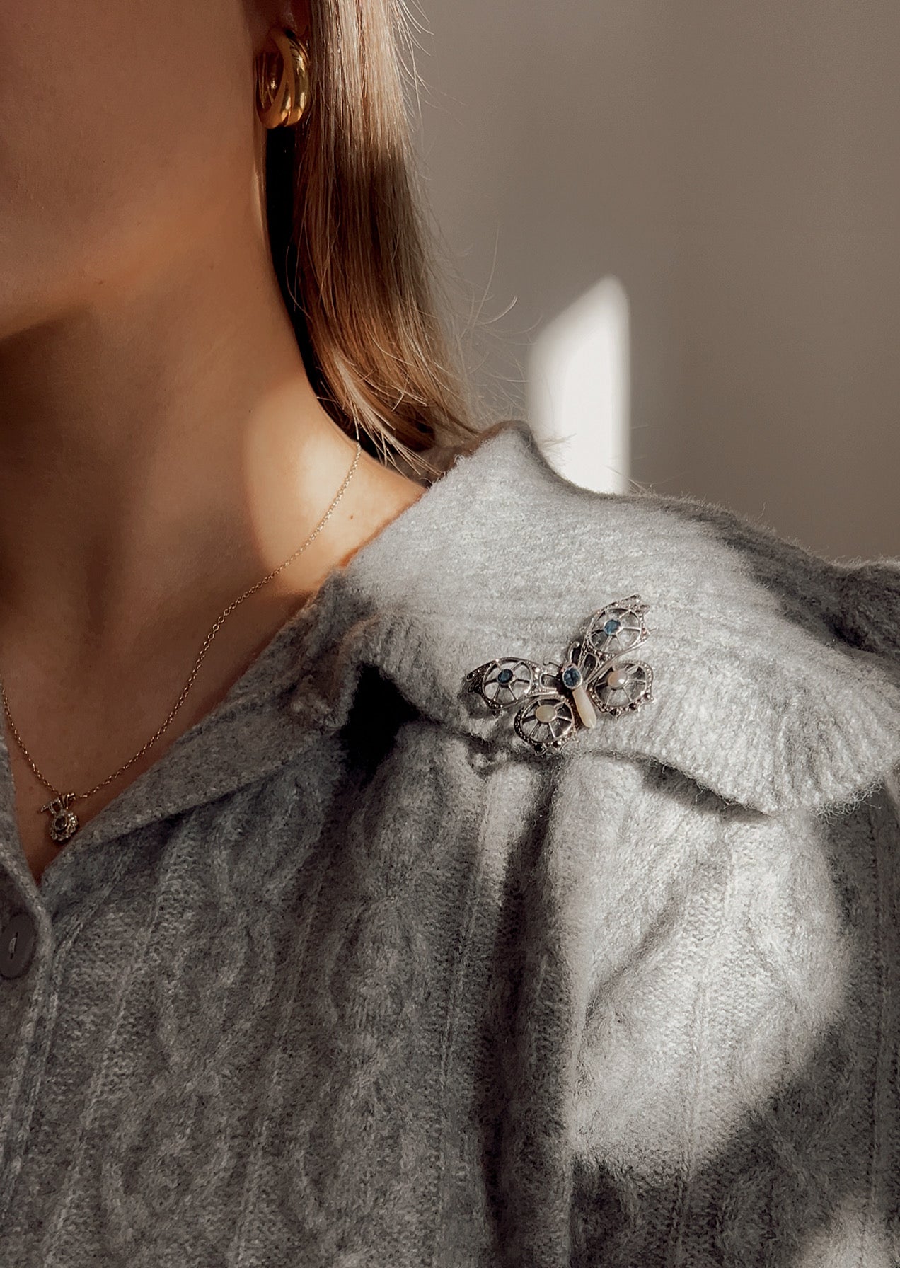 Gorgeous Vari-hue Paste and Cultured Pearl Butterfly Brooch