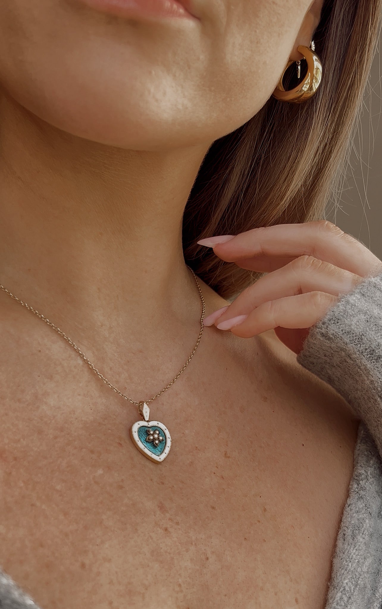 Stunning Early 20th Century Gold Pearl and Enamel Heart Pendant