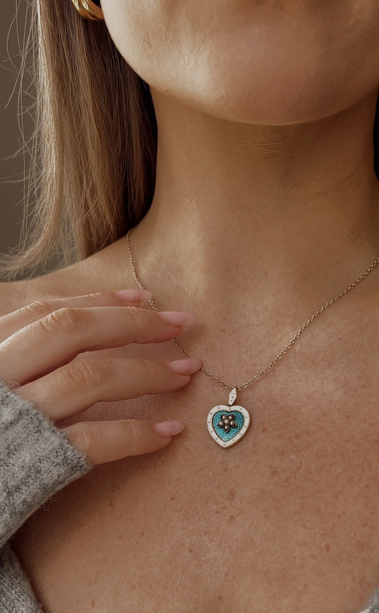 Stunning Early 20th Century Gold Pearl and Enamel Heart Pendant