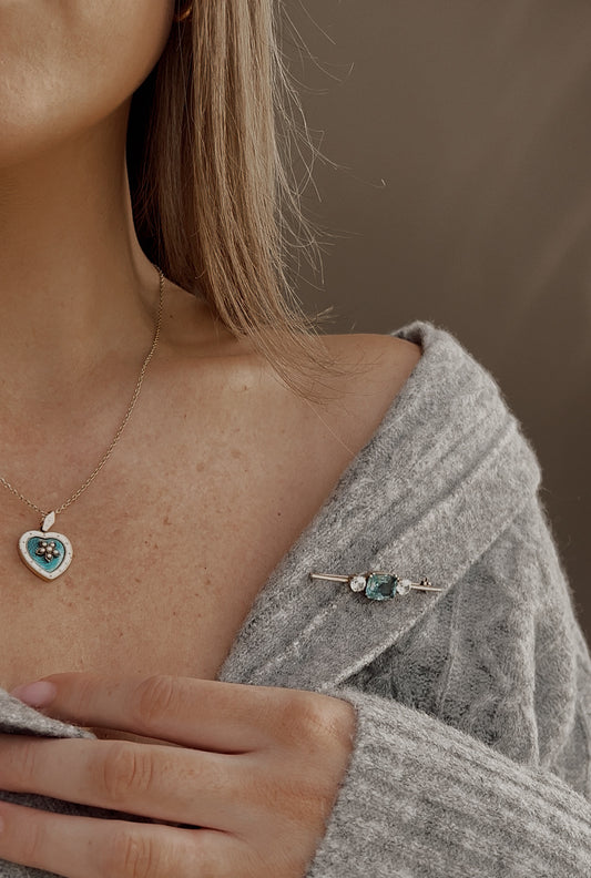 Stunning Early 20th Century Aquamarine and Zircon Brooch