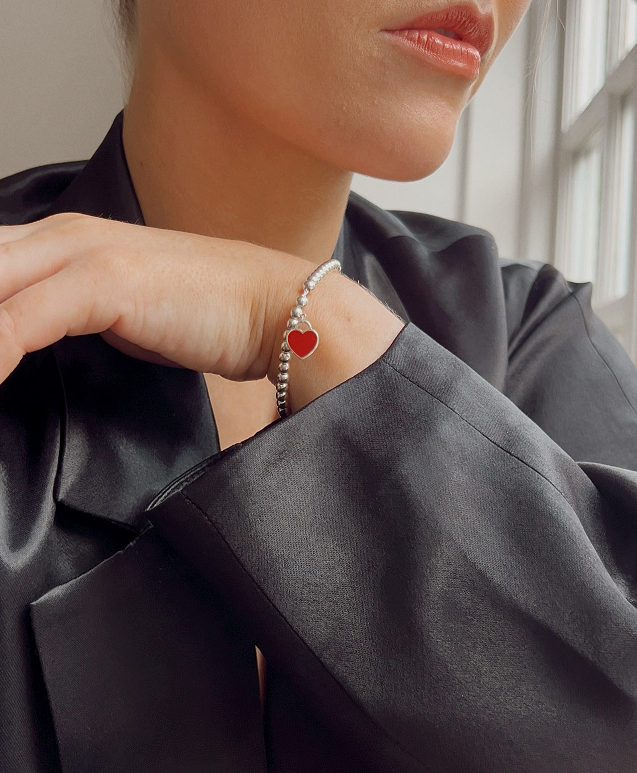 Tiffany & Co. Red Heart Tag Bracelet in Silver