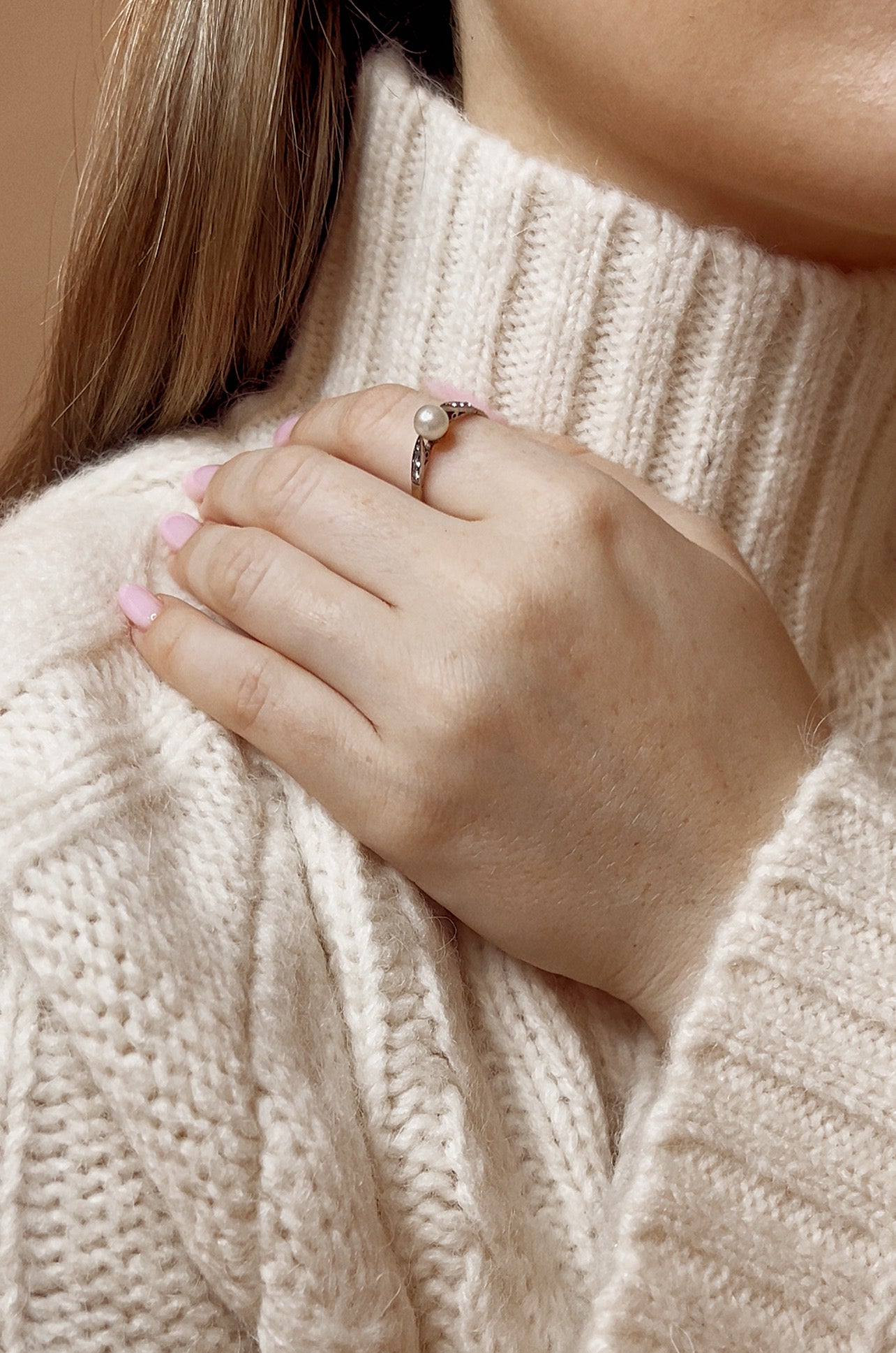 Gorgeous Antique Pearl, Diamond Ring Made in Silver and Gold