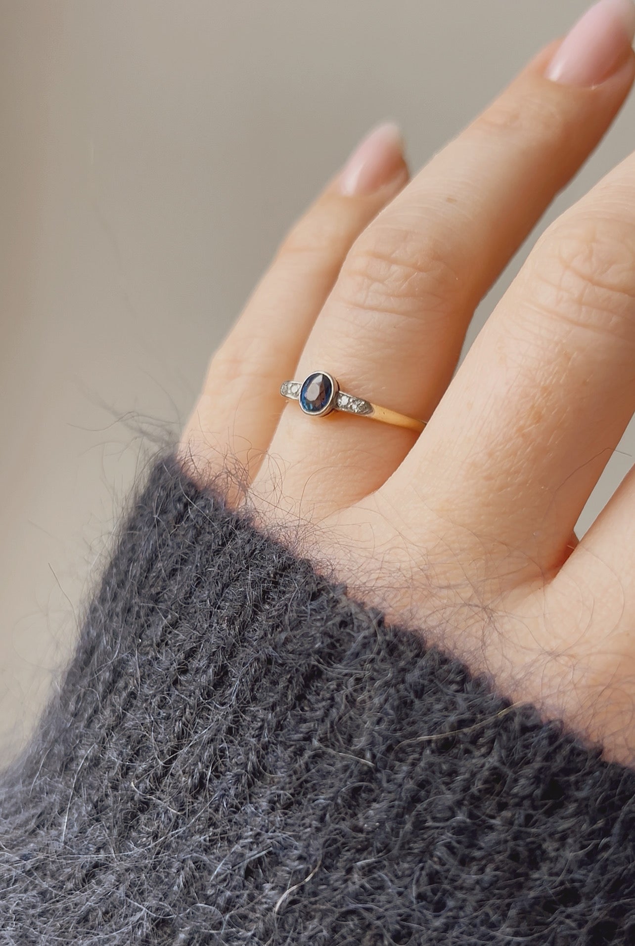 Very Sweet Antique Blue Sapphire and Diamond Ring