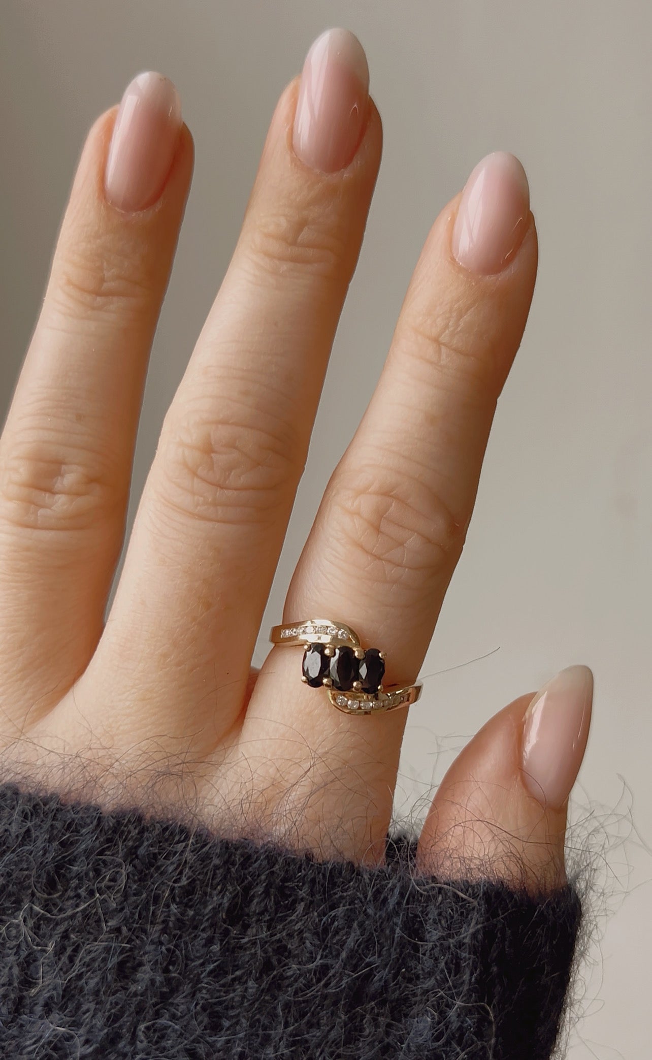 Lovely Modern 9ct Gold, Blue Sapphire and Diamond Dress Ring