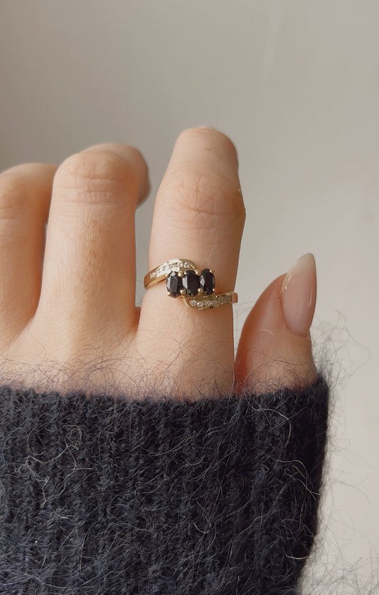 Lovely Modern 9ct Gold, Blue Sapphire and Diamond Dress Ring