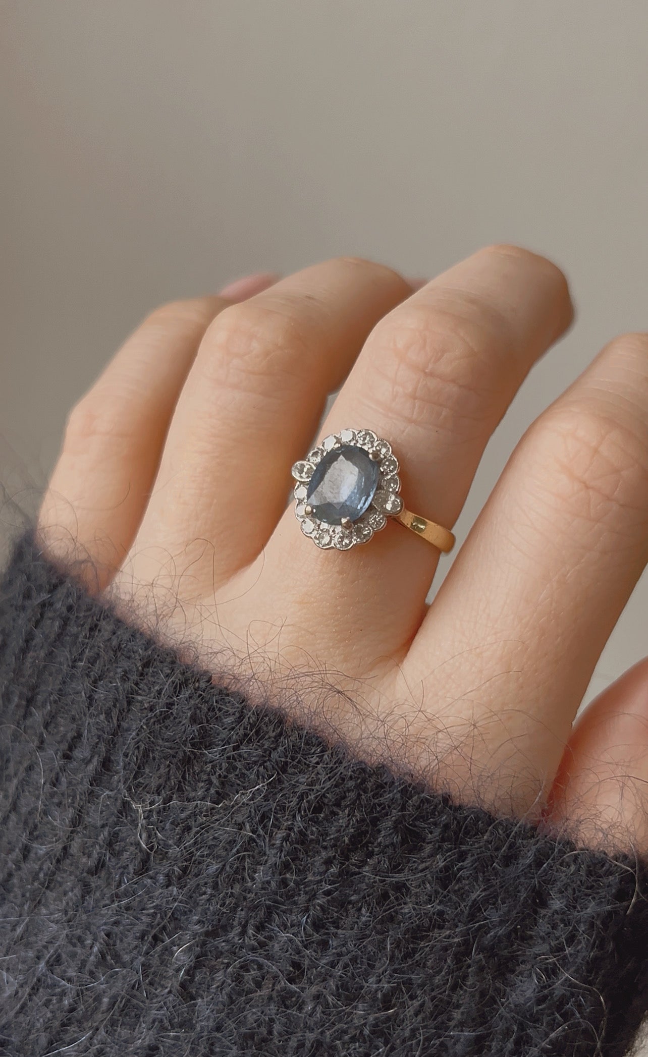 Absolutely Gorgeous Edwardian 18ct Gold, Blue Sapphire and Diamond Cluster Ring