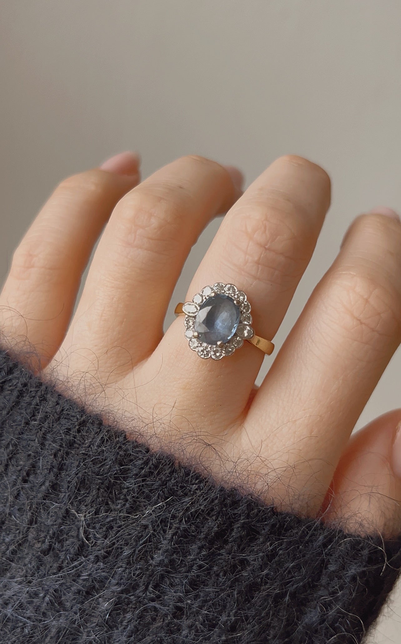 Absolutely Gorgeous Edwardian 18ct Gold, Blue Sapphire and Diamond Cluster Ring