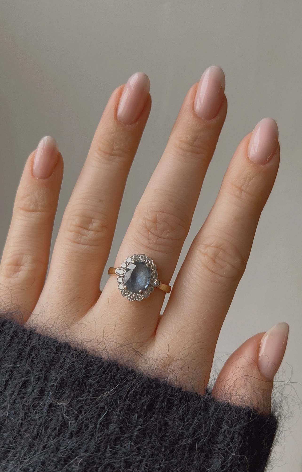 Absolutely Gorgeous Edwardian 18ct Gold, Blue Sapphire and Diamond Cluster Ring