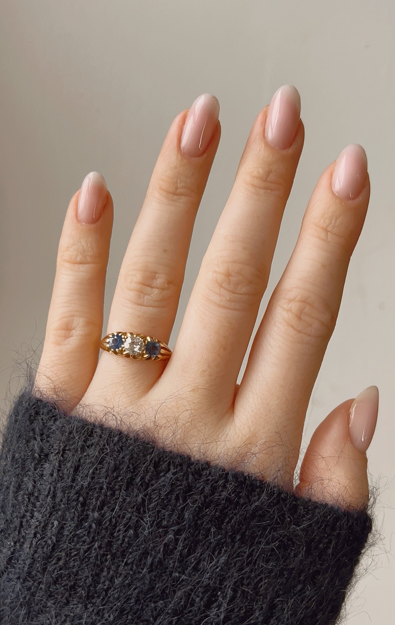 Gorgeous Victorian 18ct Gold, Blue Sapphire and Diamond Three Stone Ring