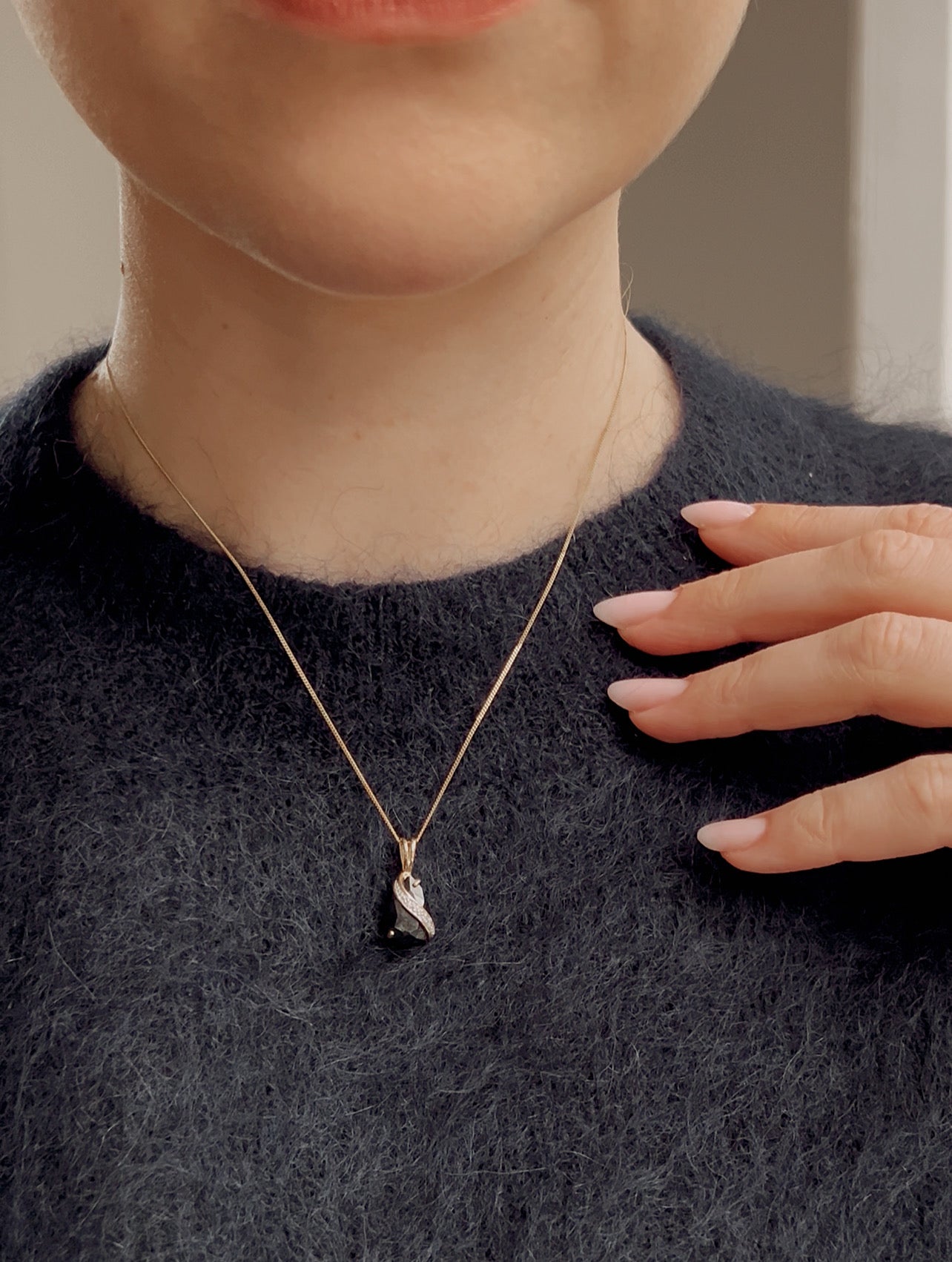Lovely Vintage 9ct Gold Blue Sapphire and Diamond Pendant with chain