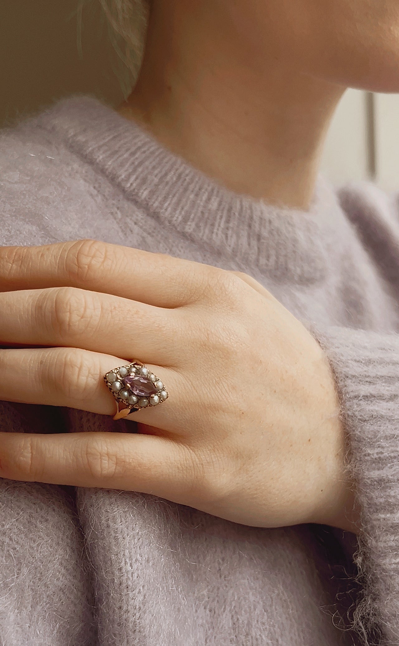 Wonderful Antique Gold, Amethyst and Split Pearl Ring