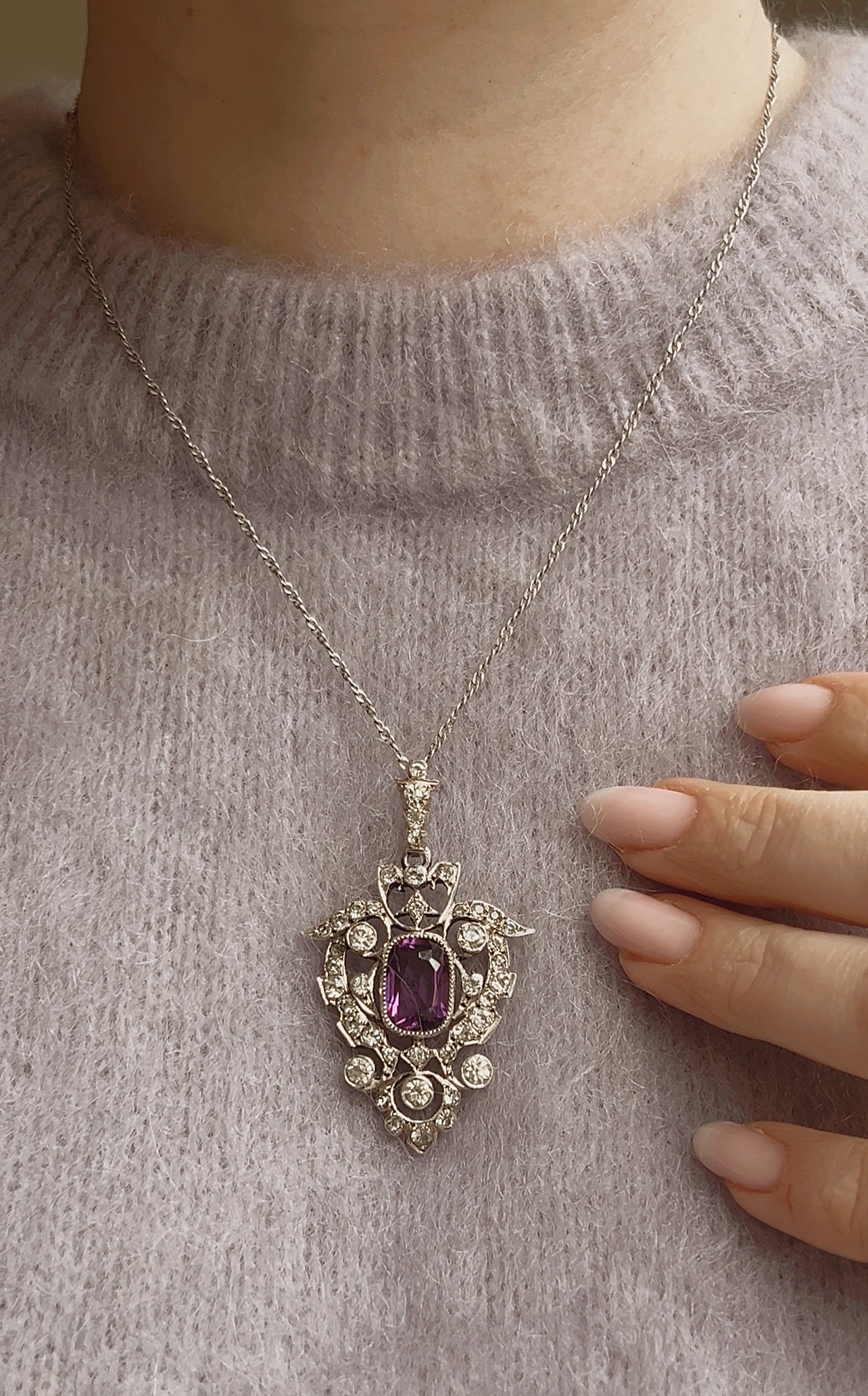 Gorgeous Early 20th Century Purple and Clear Paste Pendant