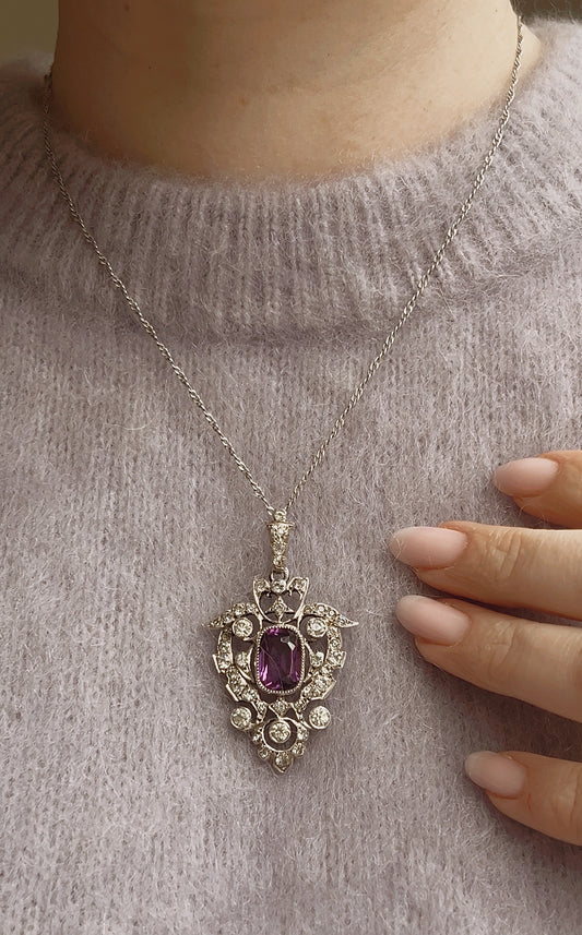 Gorgeous Early 20th Century Purple and Clear Paste Pendant