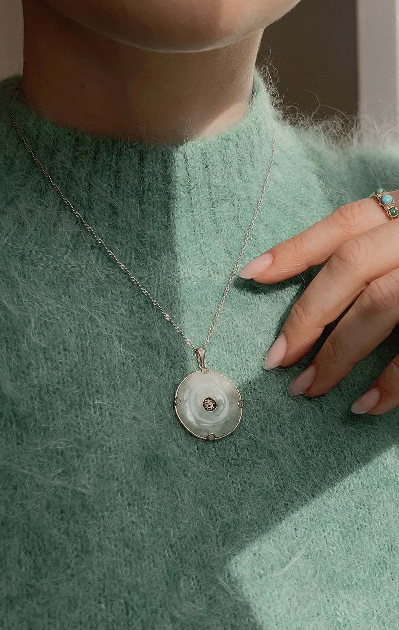 Gorgeous Green Chinese Jade and Silver Pendant and Chain