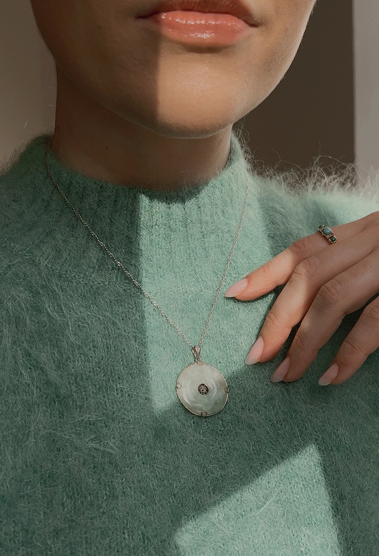 Gorgeous Green Chinese Jade and Silver Pendant and Chain