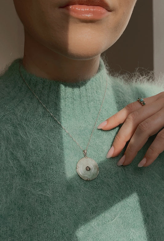 Gorgeous Green Chinese Jade and Silver Pendant and Chain