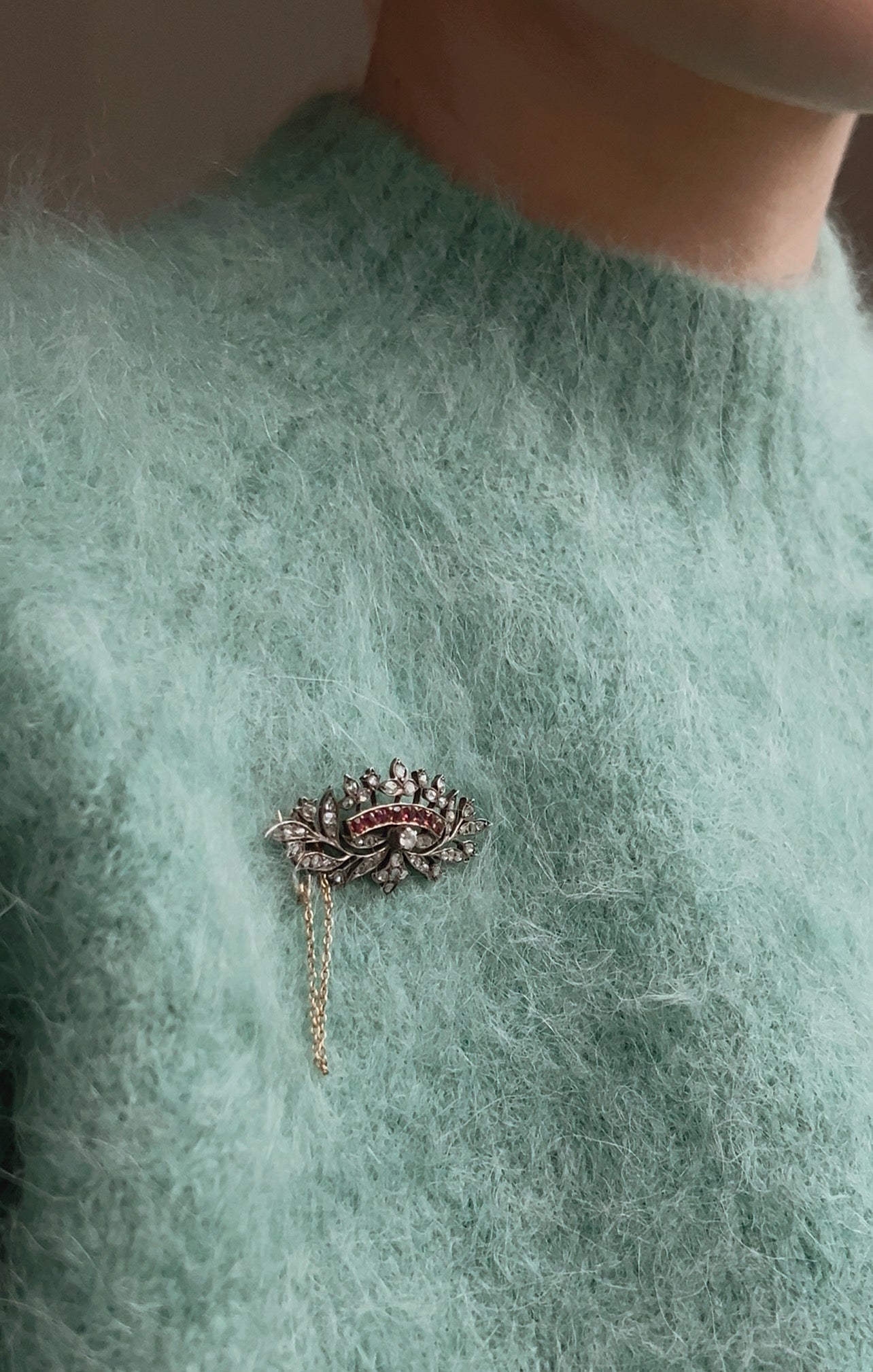 Stunning Late 19th Century Ruby and Diamond Brooch
