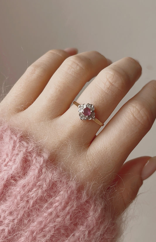 Sweet Vintage 9ct Gold Pink Sapphire and Diamond Ring
