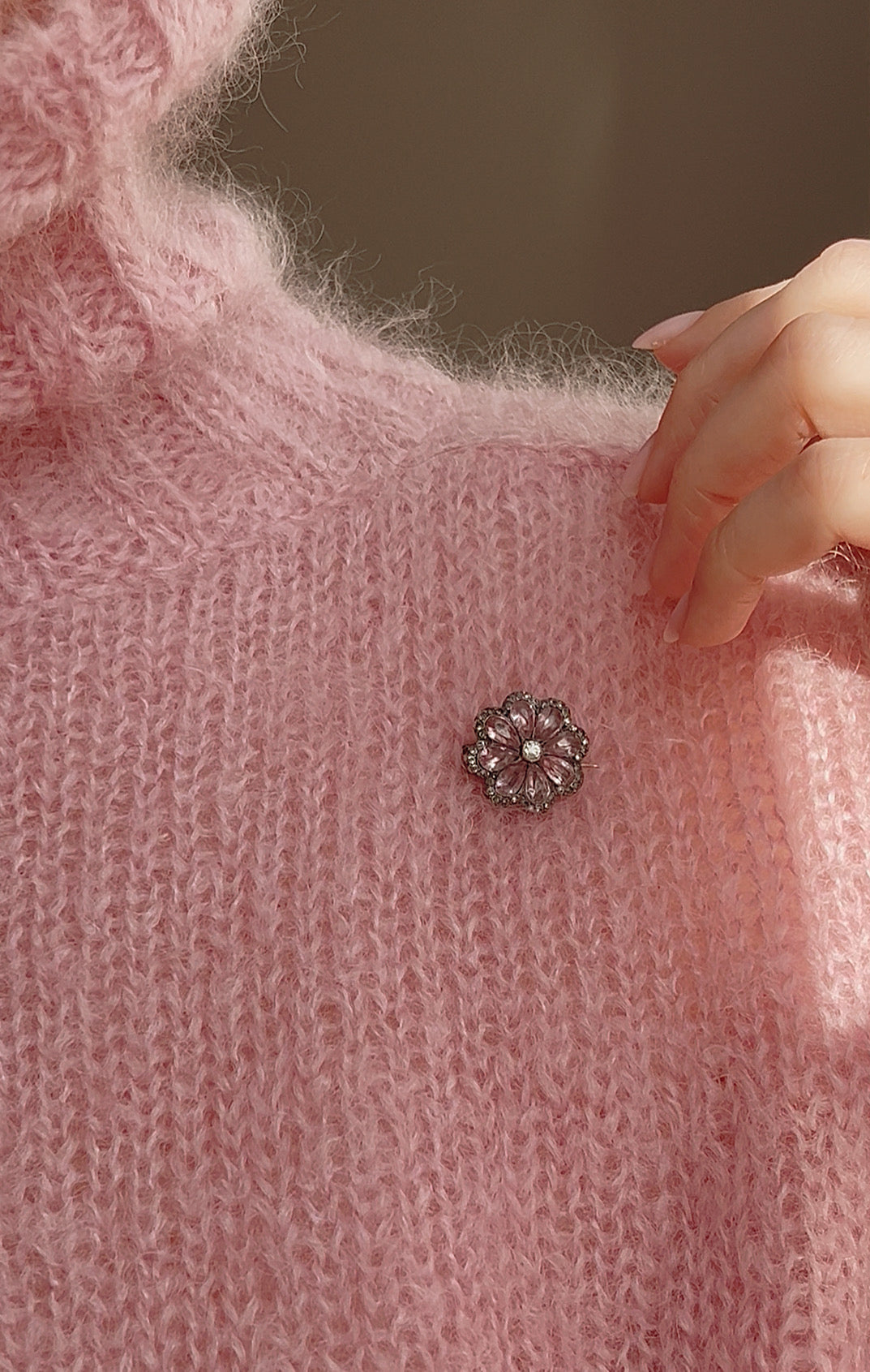 Wonderful Antique Pink and White Paste Flower Brooch