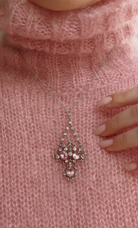 Stunningly Beautiful Antique Pink and White Paste Pendant