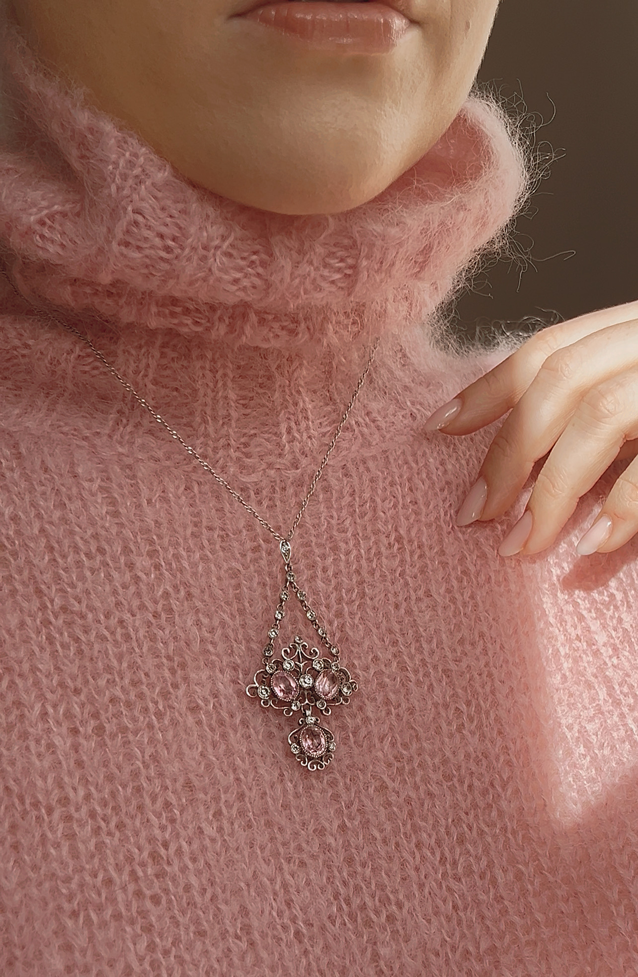 Stunningly Beautiful Antique Pink and White Paste Pendant
