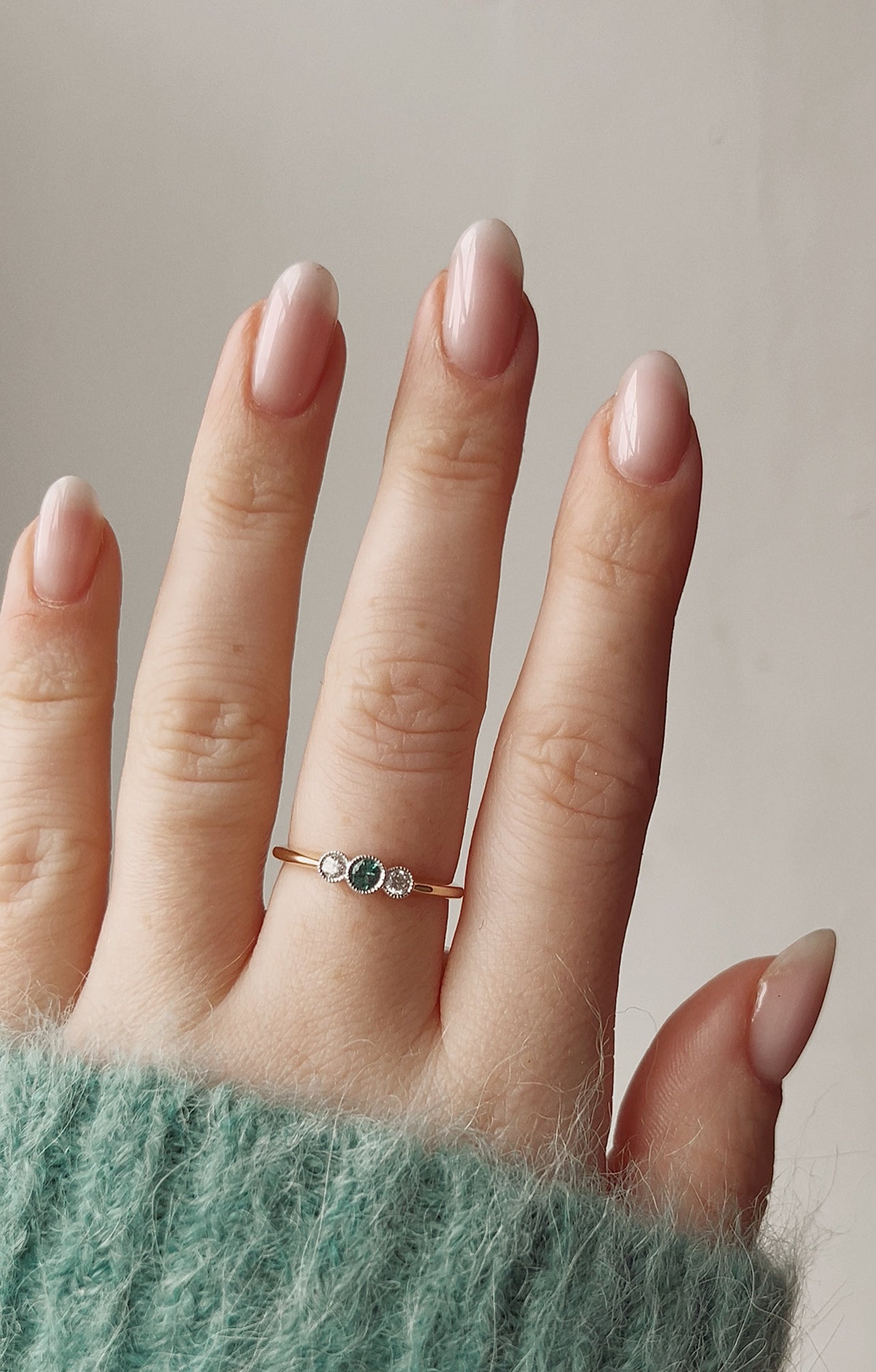 Sweet Modern 18ct Gold, Emerald and Diamond Ring
