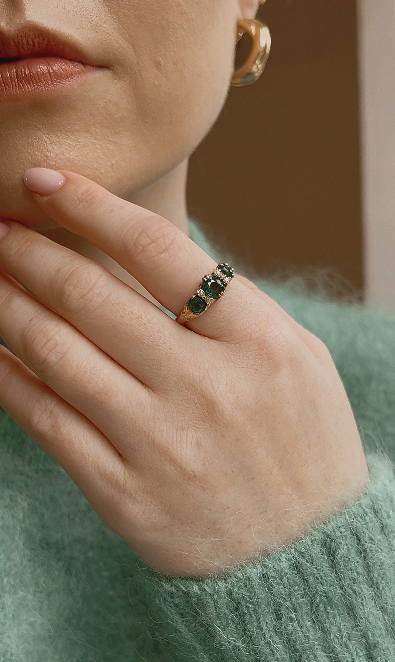 Stunning Early 20th Century Green Garnet Topped Doublet and Diamond Ring