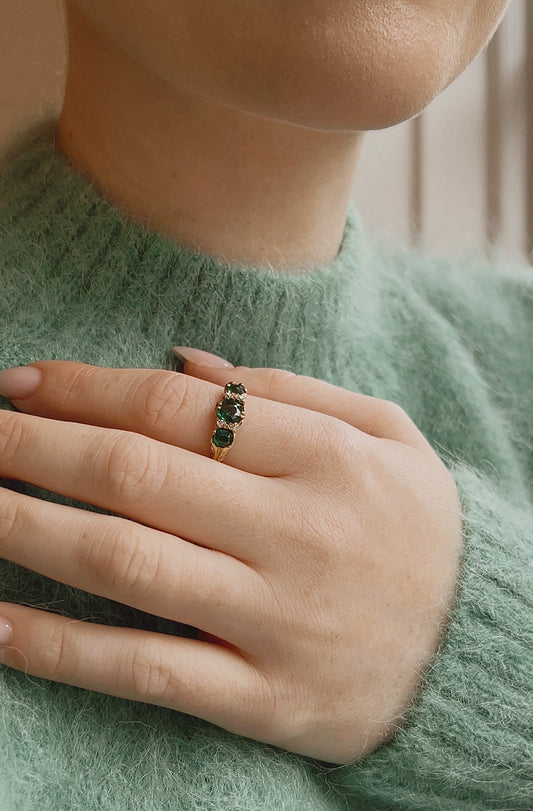 Stunning Early 20th Century Green Garnet Topped Doublet and Diamond Ring