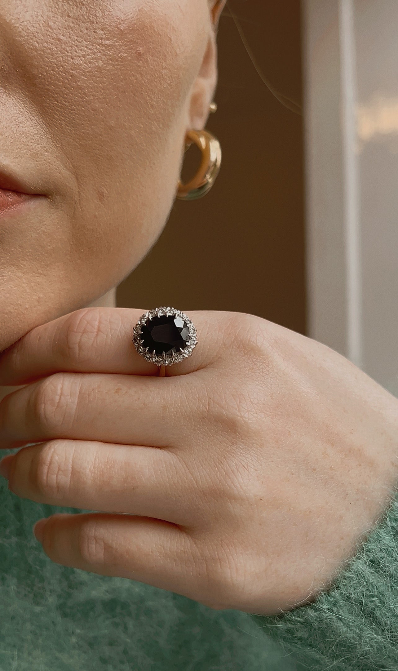Really Gorgeous Dark Blue-Green Sapphire and Diamond Cluster Ring