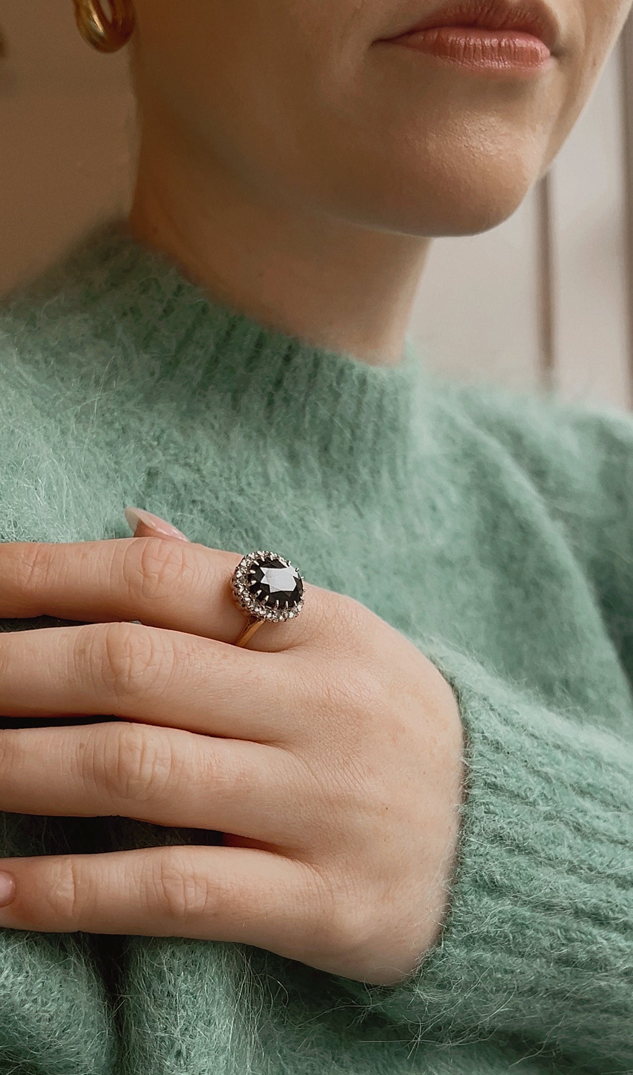 Really Gorgeous Dark Blue-Green Sapphire and Diamond Cluster Ring